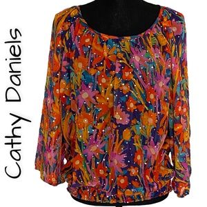 CATHY DANIELS Summertime Sparkle Blouse, Size Large